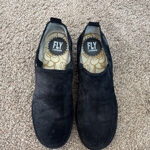 Fly London womens Dark Suede Slip-Ons